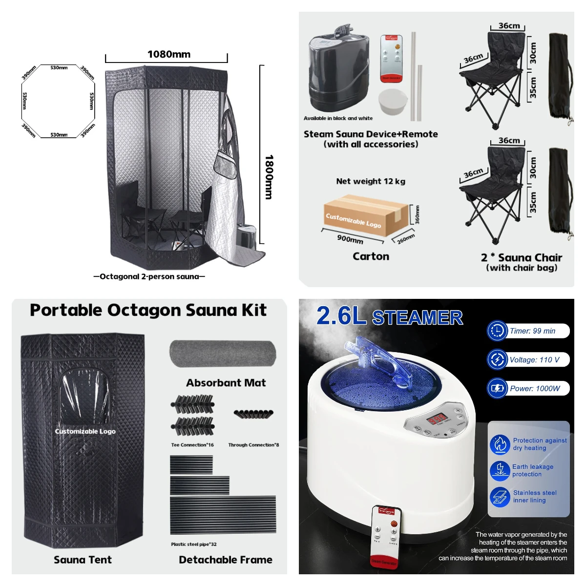 2024 Capsule Device Personal Large Bag Box Home Pot Outdoor Steam Portable Sauna Tent Room 2 Person Manufacturers with Steamer