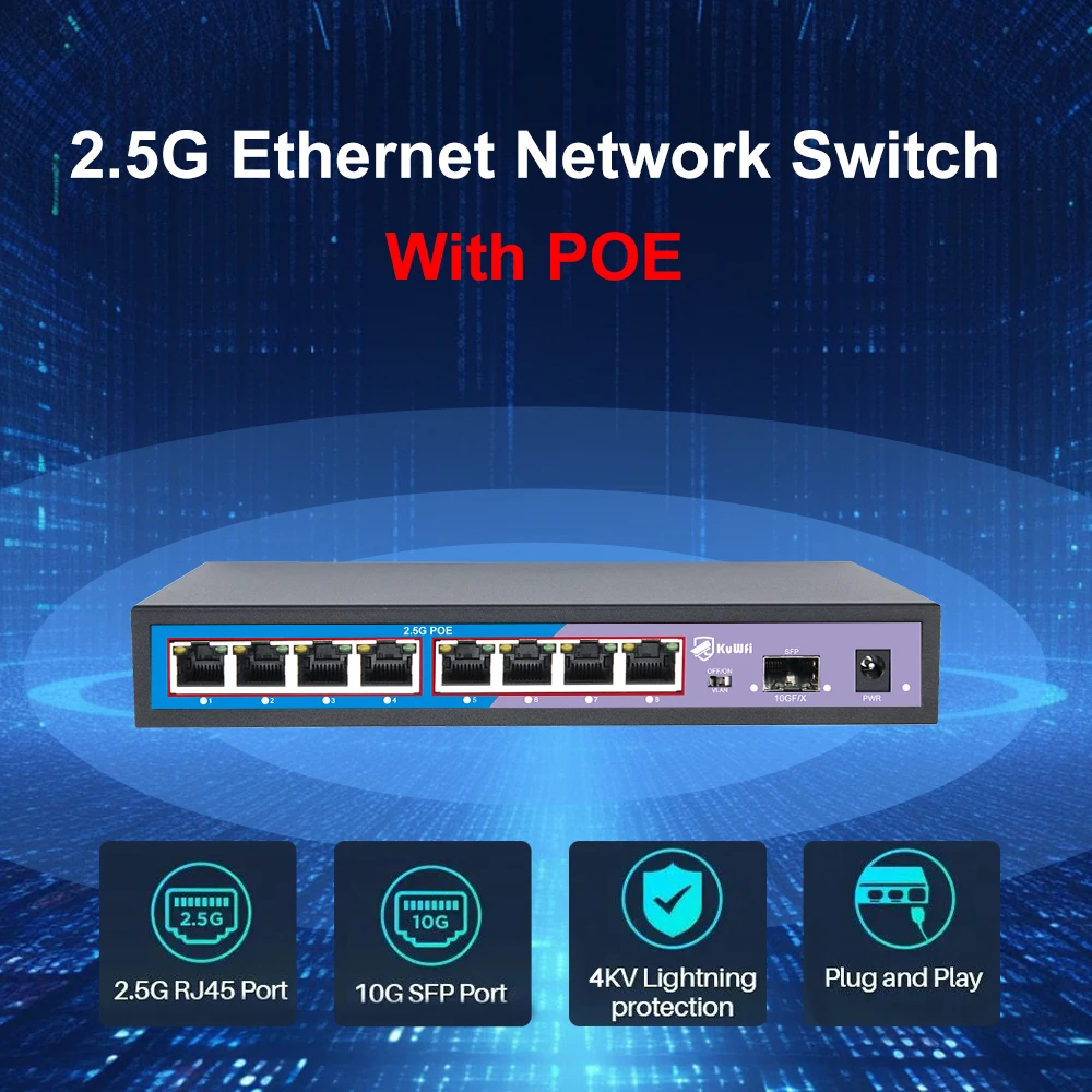 Индивидуальные KuWFi высокоскоростная функция VLAN коммутация беспроводной cat6 8 портов 2 5 г RJ45 переключатели poe с портом SFP 10