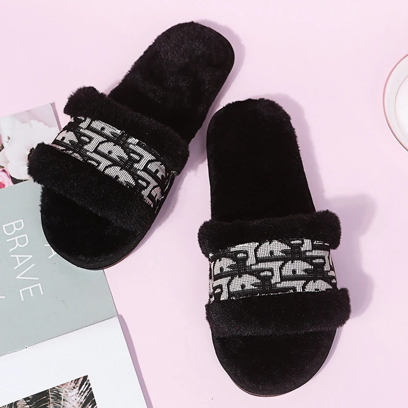 2023 New Design Soft Sole Women Home Indoor Bedroom Open Toe Sandals Plush Fur Slippers For Girls