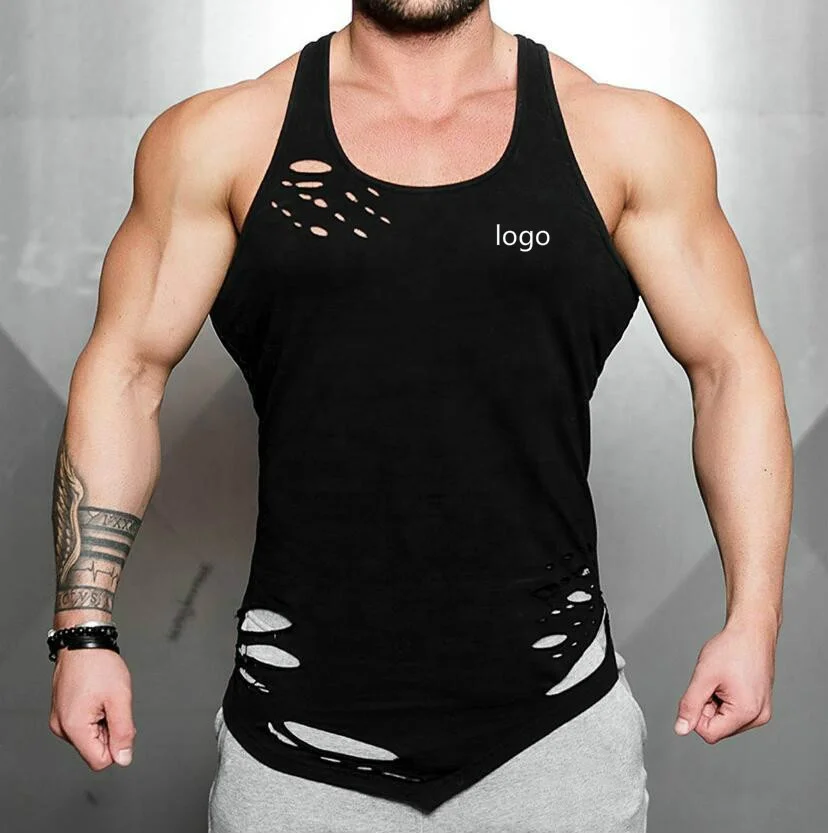 
Wholesale Sport Mens Cotton Hole Tank Top Workout Vest For Gym Running Wear 