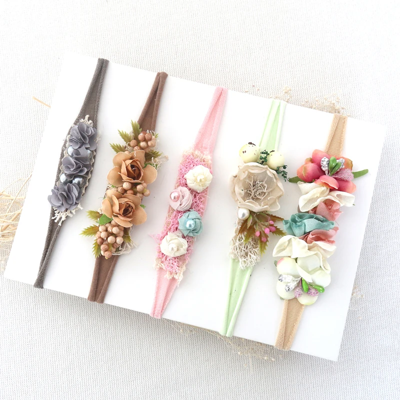 Floral Headband Tie Back For Baby Girl Boy Tieback Photo  Shoot  Newborn Hair Accessory Flower Crown