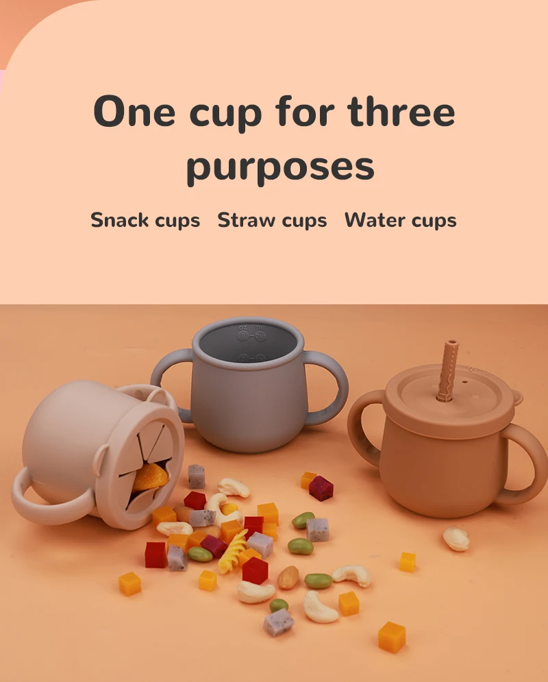 Super September Baby Silicone Training Sippy Cups with lids Food Grade BPA Free Eco-friendly Snack Silicone Toddler Straw Cup