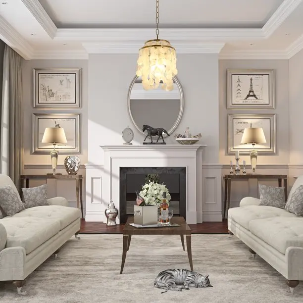 American style  Modern  white round  capiz  seashell  chandeliers  philippines natura shell lighting