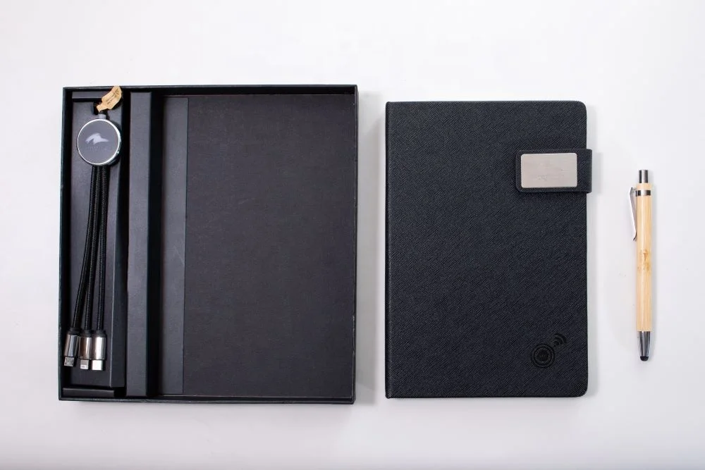 Factory  Hot produces A5 NFC Notebook Charging cable with Bamboo Gel&Stylus pen Gift Set