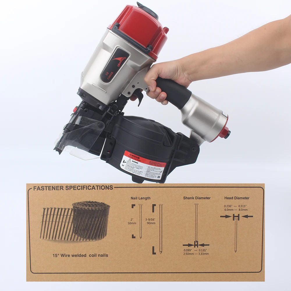 CN90B Pneumatic Coil Nail Gun Pneumatic Industrial Coil Nailer Efficient Light Roll Nail Gun For Pallet  Nail Depth Adjustable