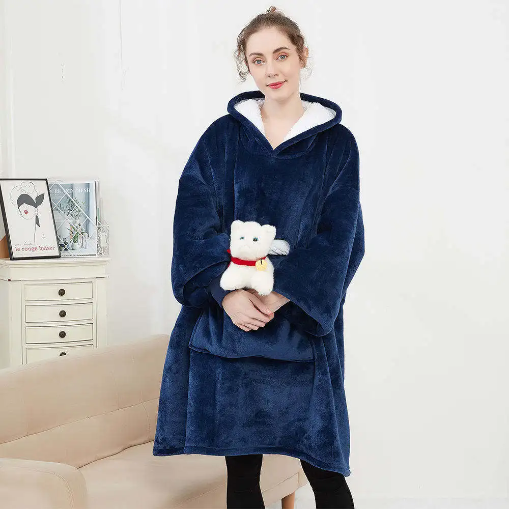 Eco-Friendly Oversized Wearable Sherpa Home Winter Tv Custom Logo Printed Giant Wearable Cozy Hoodie Blanket