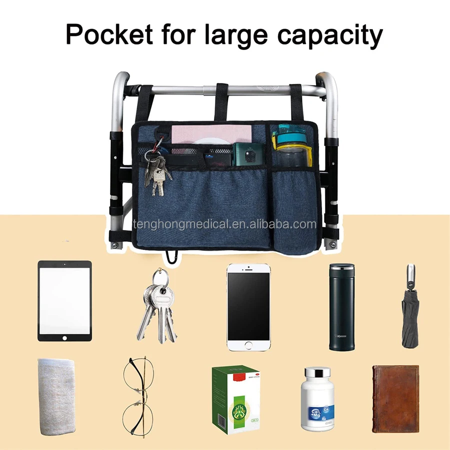 Walker Bag Basket with Cup Holder Suit for Adult Folding Walkers Rollator Organizer Carry Storage Pouch Accessories for Elderly