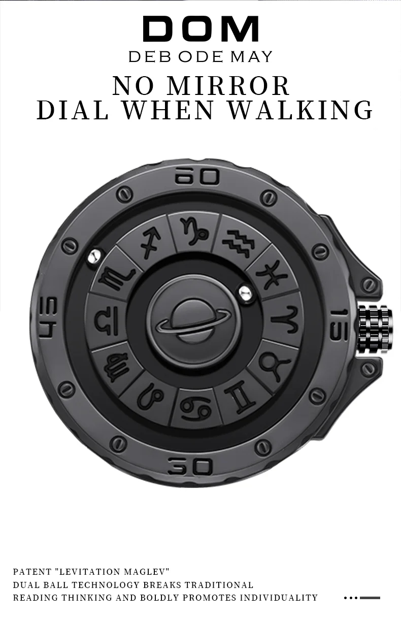 Top Brand DOM 1733 Man Watch Design Personality Magnetic Magnet Metal Beads Dial Turntable Ball Rolling Pointer Magnetic Watch