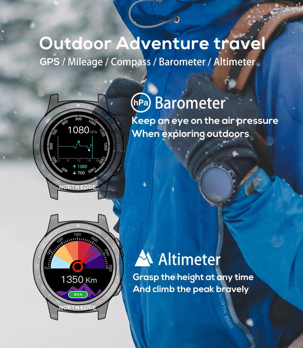 GPS Color Screen Watch Wireless Heart Rate Walking Thermometer Altimeter Compass Watch