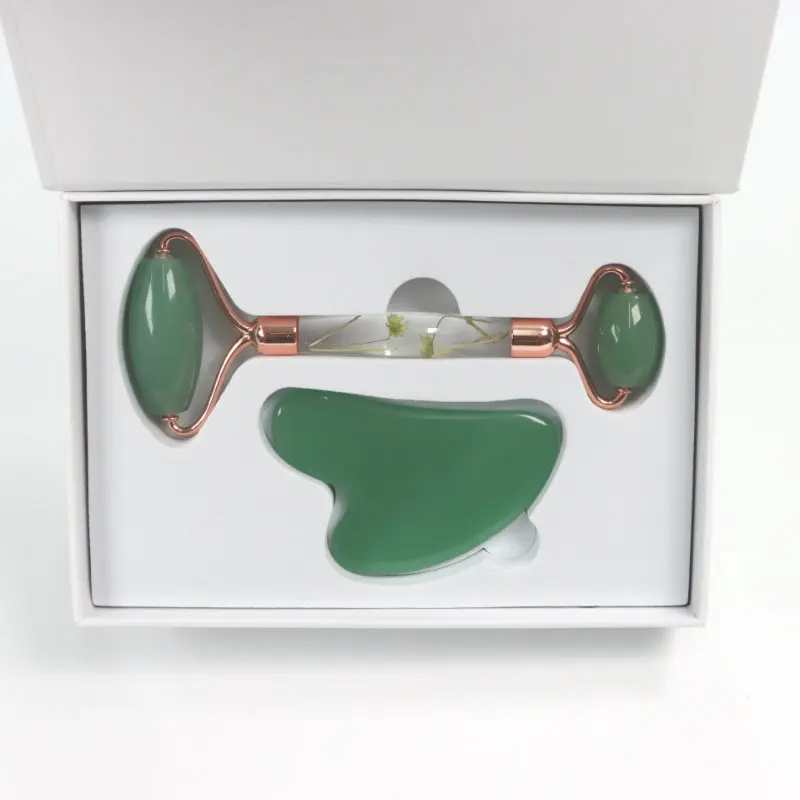 Private Label genuine natural nephrite facial green jade face roller and gua sha massager