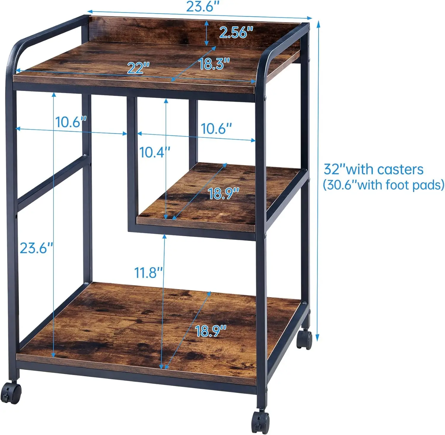 22 x 18 Inch Large Printer Stand Mobile Printer Table with Wheels for Home Office Storage and Organization