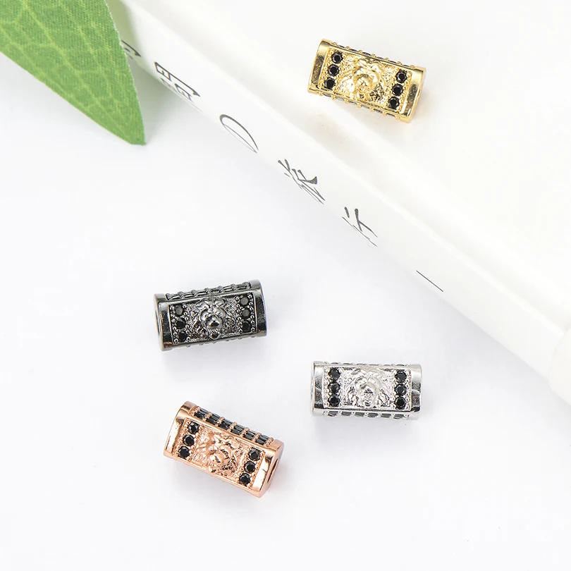 Women Men Bracelets Craft Dog Charms for Jewelry Making Rectangle Micro Pave CZ Black Zircon Charms Copper Spacer Beads