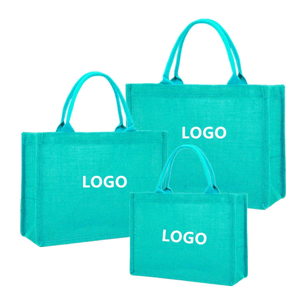 Wholesale Custom Eco Friendly Colorful Pink Hemp Tote Shopping Jute Hand Bags With Logo For Women Wedding Bridesmaid Gift Beach
