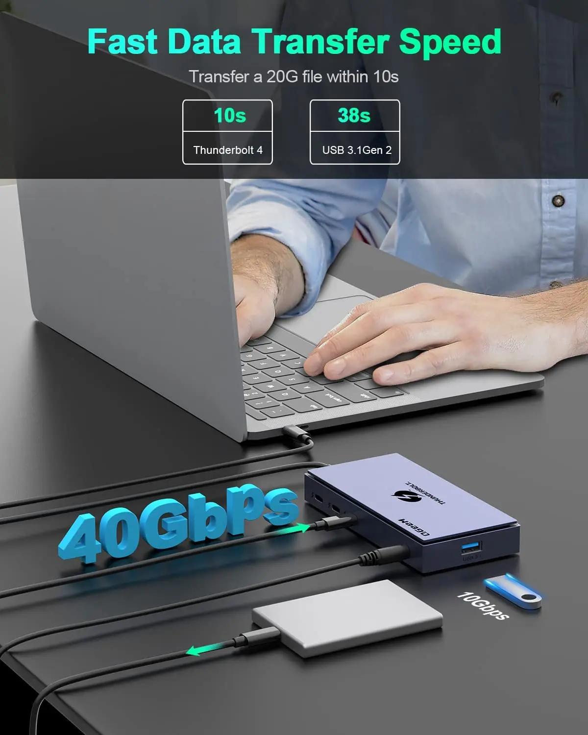 Док-станция Thunderbolt док-станция QGeeM 4 Mini с одним дисплеем 8k Dual 4K максимальная мощность 60 Вт