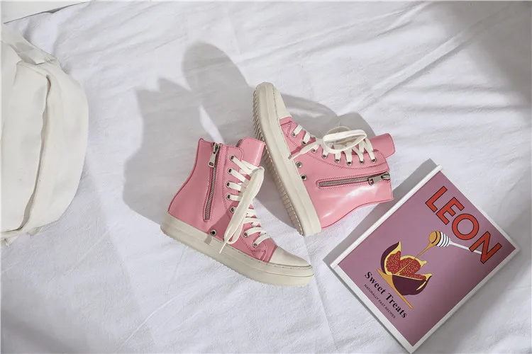 2024 Pink Sneakers women luxury Fashion shoes designer high top ankle boots leather female ladies sneakers for women