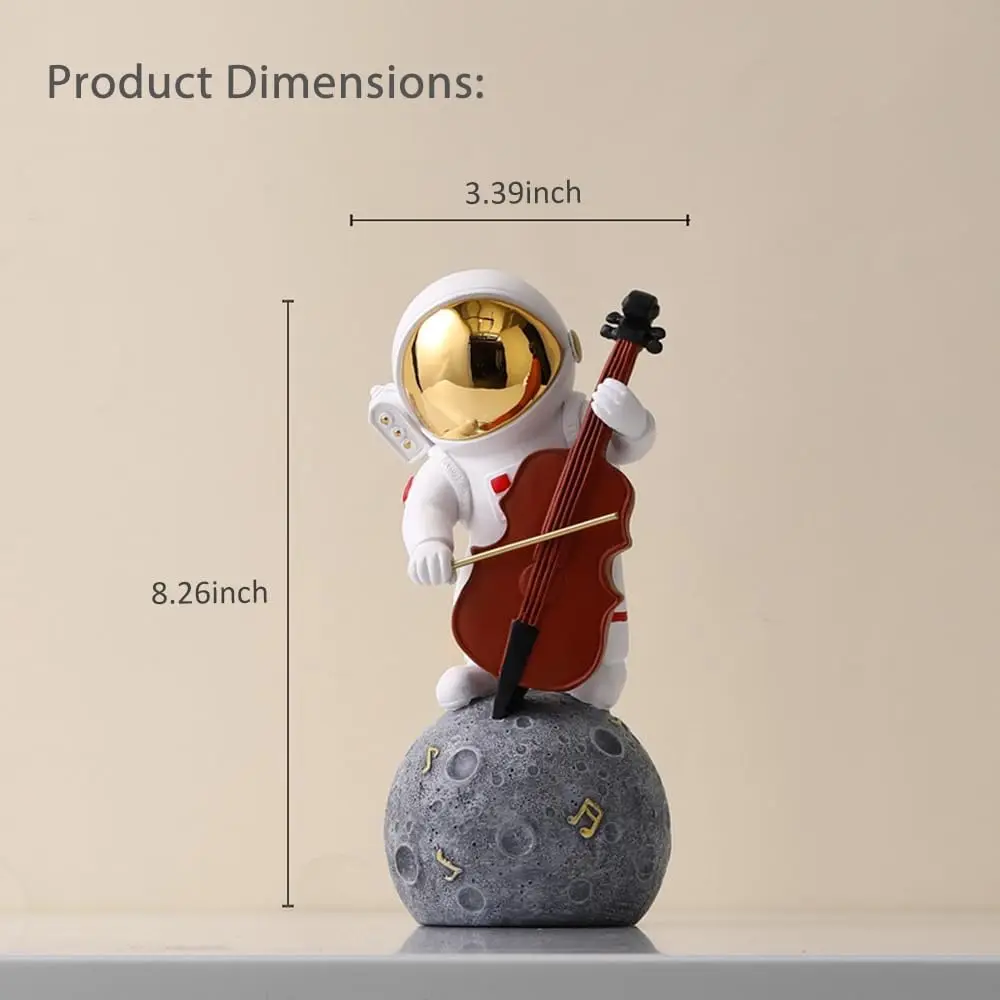 SAMINDS Astronaut Statue Spaceman Decor, Gold Play The Cello Sculpture for Child Gifts, Resin Arts Figurine Music Ornament Home
