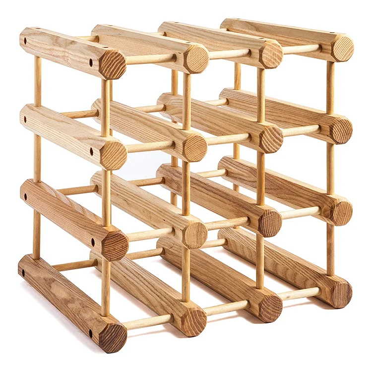 12 Bottle Foldable Tabletop Free Standing Wine Bottle Stand Holder Wooden Stackable Wine Cellar Storage Countertop Wine Racks