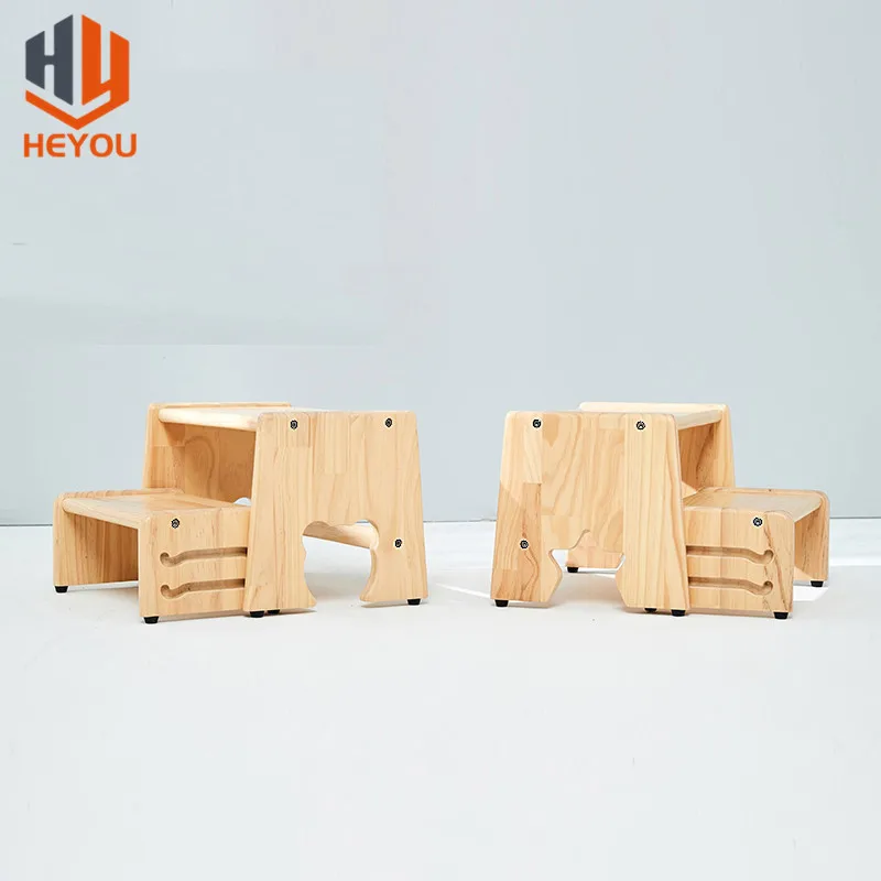 Solid Wood 2 Steps Stool Toddler Two Stair Children Stool Wooden Furniture