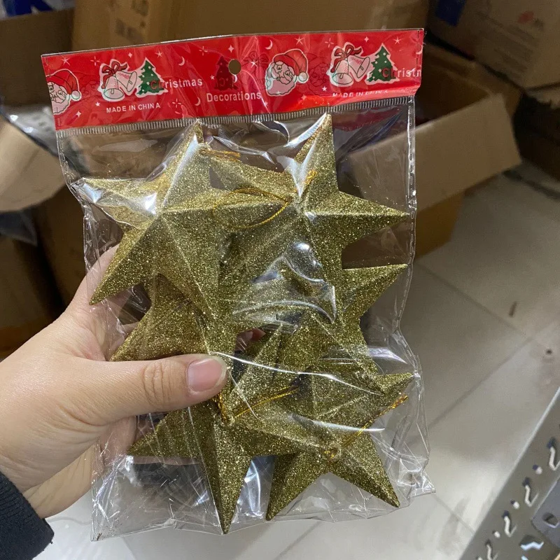 Christmas Star Christmas tree decorations 23cm golden Christmas tree pendant five pointed star with gold powder