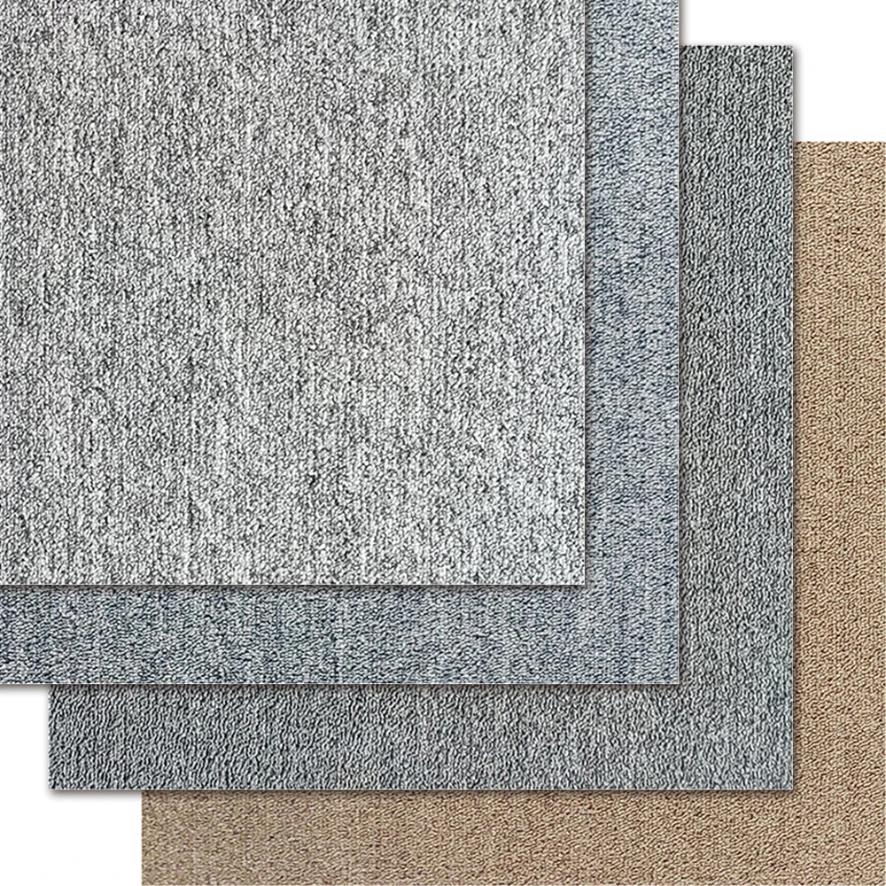 Modern Home Floor Carpet Tile Squared Design in Solid Color Cushioned Polypropylene Material