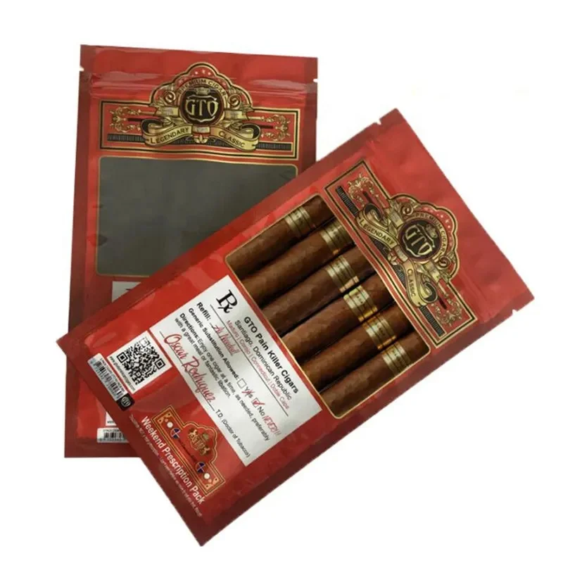 Custom Resealable Foil ziplock Three Side Seal Natural Leaf cigar wraps moisturizing Plastic packaging bag with clear window