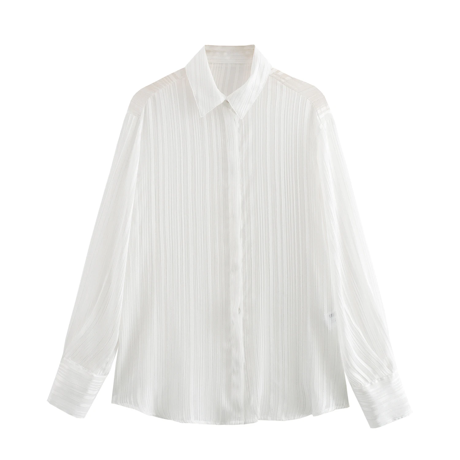 Turn down collar long sleeve buttons up white color casual fashion tops blouse for women