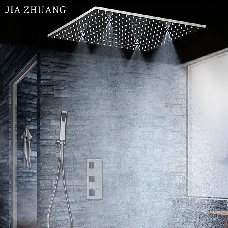 Luxury Bathroom 3 Function Thermostatic Pattern Control Ceiling Mounted Rain Mist SPA Shower Head Handle shower Set
