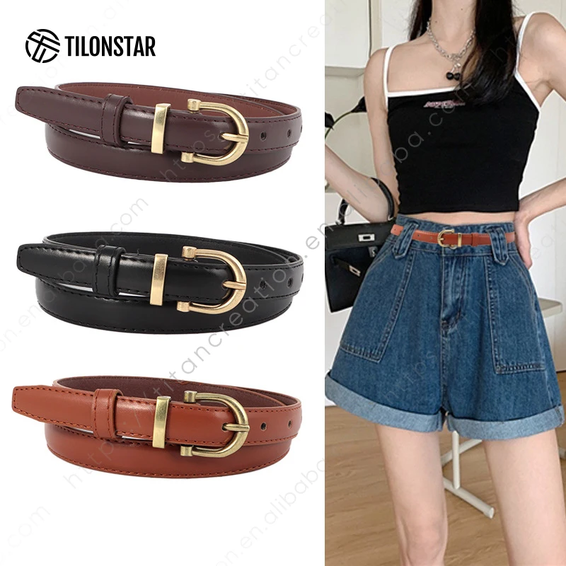 TILONSTAR TDY118 New Style Simple Pin Buckle Thin Belts Durable Leather Belts For Women