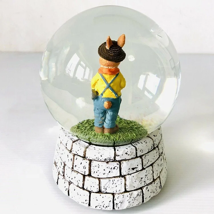 Cute Rabbit Resin Glass Snow Globe Exquisite Handcrafted Snowman and Rabbit Figurine for Home Decor and Souvenir Gifts