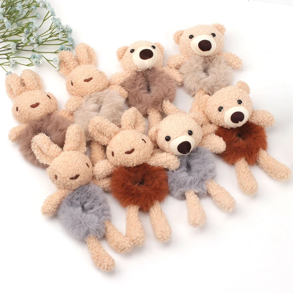 Hot Sale Cute Plush Bear Rabbit Scrunchie Ponytail Hair Tie Decorate Elastic Hair Bands Headband Fashion Hair Accessories
