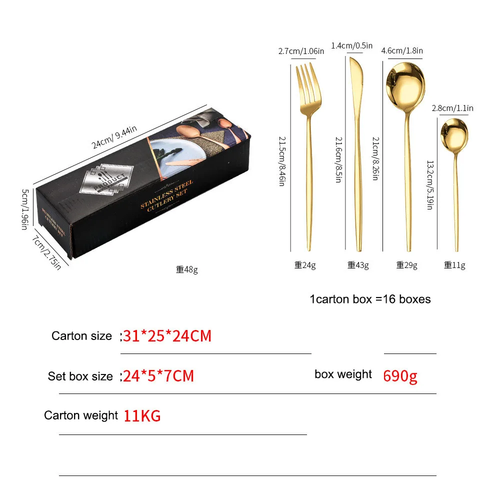 Wholesale Luxury Custom Colorful Stainless Steel Flatware Wedding Restaurant Plated Gold 24 PCS Cutlery Set