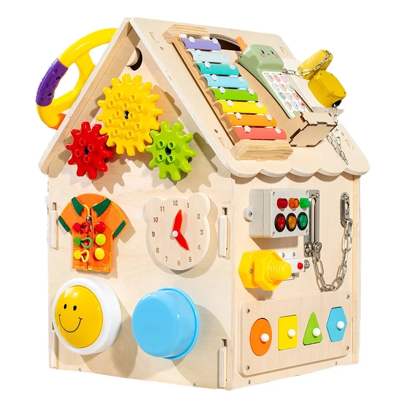 Factory price Blue Busy House Busy Board Wooden Montessori