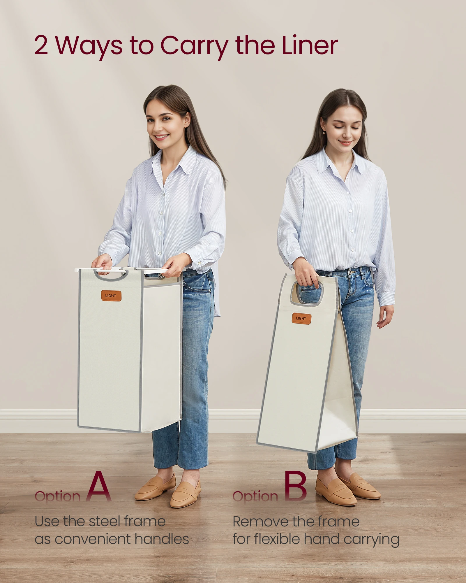 VASAGLE Laundry Trolley with Shelf 6 Labels 3 Compartments Laundry Hamper with Small Side Pockets Laundry Basket