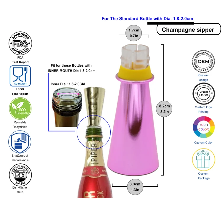 Custom Mini Champagne Sippers Wine Sipper Plastic Bottle Pourer