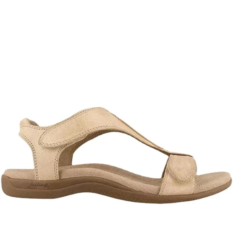 wholesale memory foam arch support foot bed comfortable soft summer hook and loop barefoot womens flat sandals