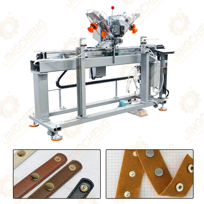 Raincoat press stud attaching fastening machine linear machine system