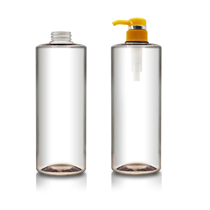1 Liter Clear Plastic Bottle Empty PET Plastic Round Shaped Pump Shampoo Packaging Conditioner Body Wash Liquid Soap Bottles