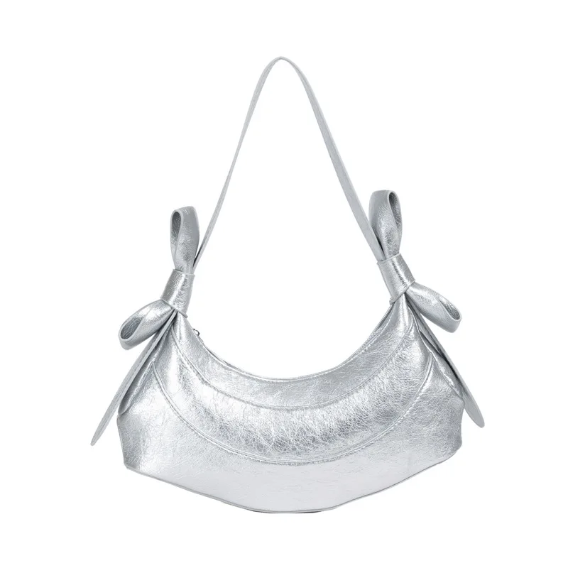 Logo Quality Design Stylish Silver Faux Leather Designer Luxury Branded Underarm Single Shoulder Bags