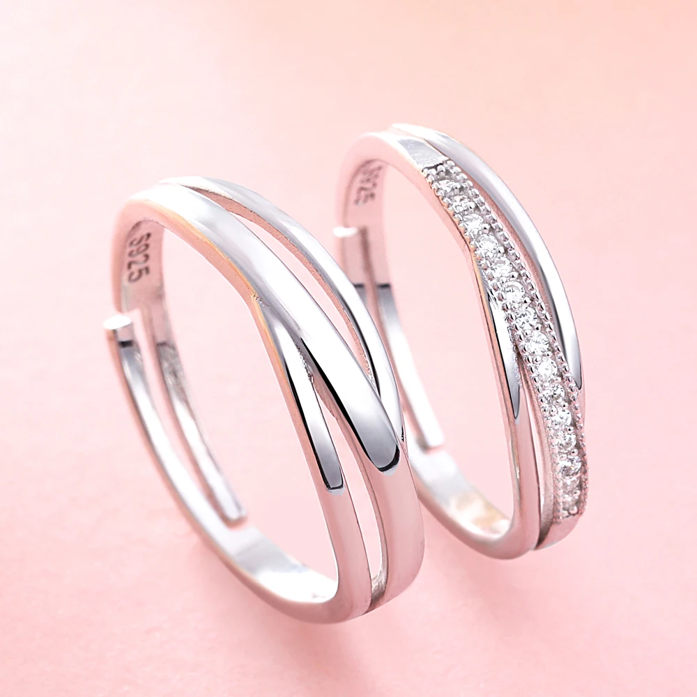 TL-101 Fashion Jewelry CZ Couple Rings 925 Sterling Silver Plated White Gold Smart Ring