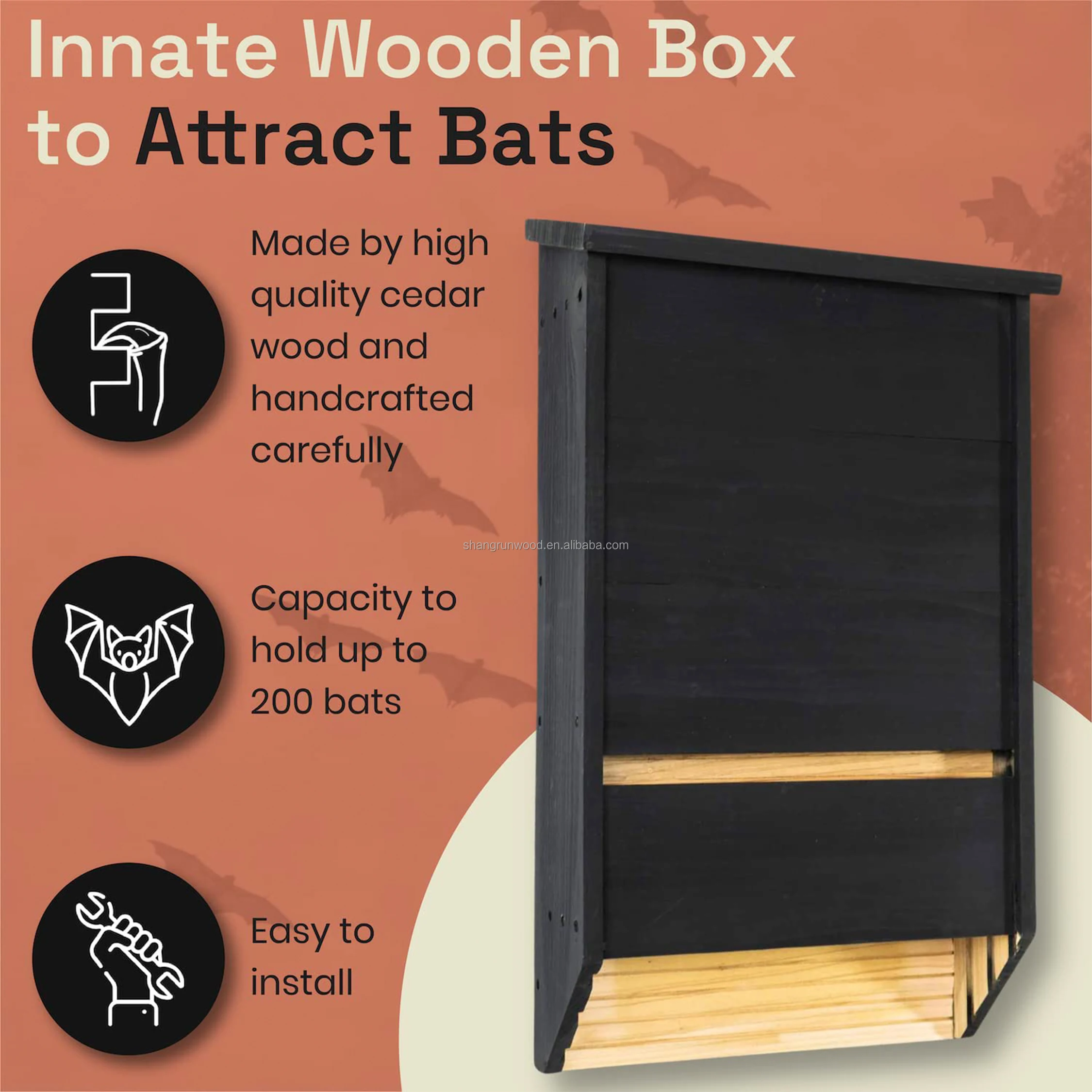 Outdoors Large Triple Chamber Paint Finished Bat Shelter Bat Box Big Wood Bat House Kit For Outdoors