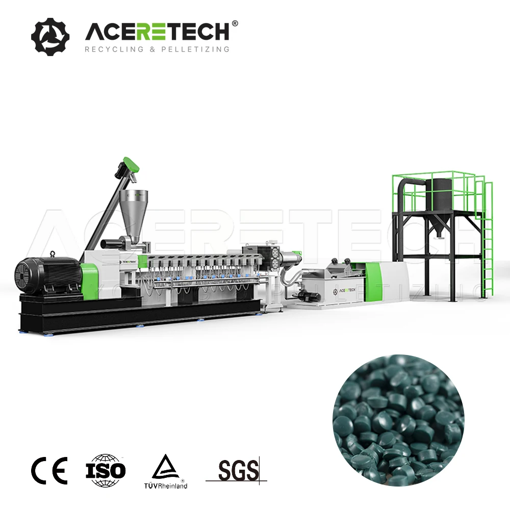 Free Accessories ATE Plastic PA+ABS Filled With CaCO3 Recycling Twin Screw Extruder Granulator Production Line
