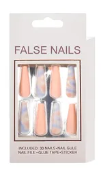 Matt Pink And Blue Color Design Ballet Type Fake Nails Art Salon Finger Nails Set Full Cover False Nails Art Tips DIY