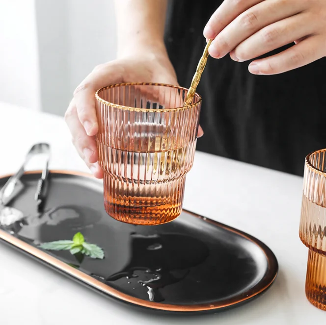 
Creative champagne vertical striped wine glass home high and low cup 