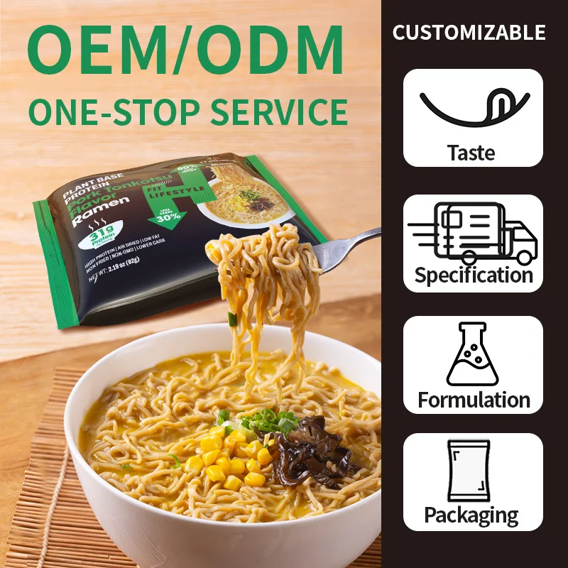 High Protein Keto Friendly Vegan Non-GMO Kosher Low Carb Plant-Based Instant Ramen Noodles With Roasted Pork Tonkotsu Flavor