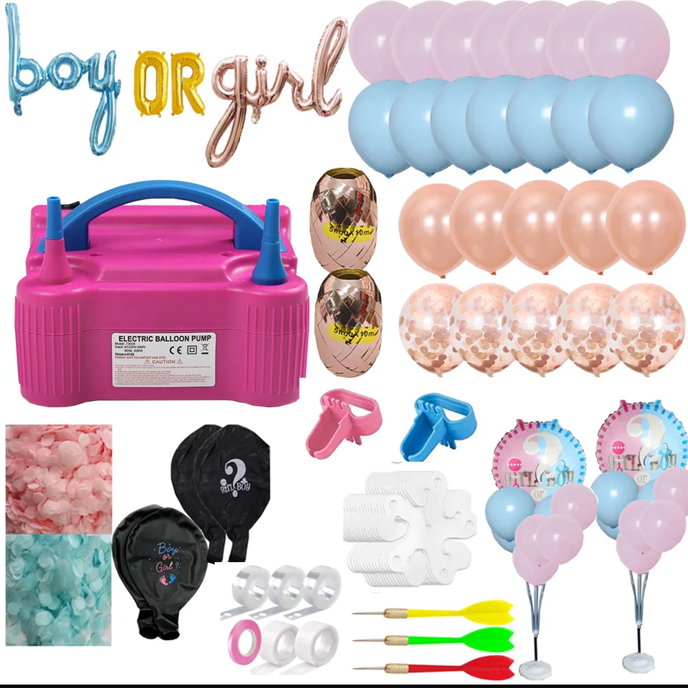 247pcs Gender Reveal Macaron Balloon Arch Garland Electric Pump Kit Party Supplies w/ Paper Confetti Giant 36 in Black Balloons