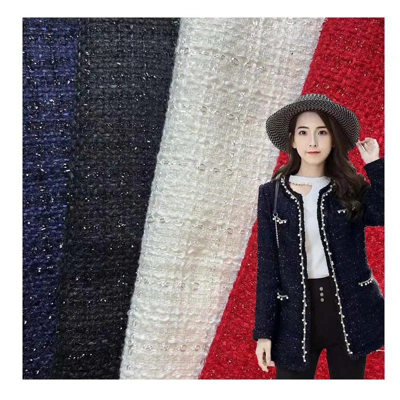 wholesale fashion style sequin blend yarn dyed woven tweed fabric for dresses
