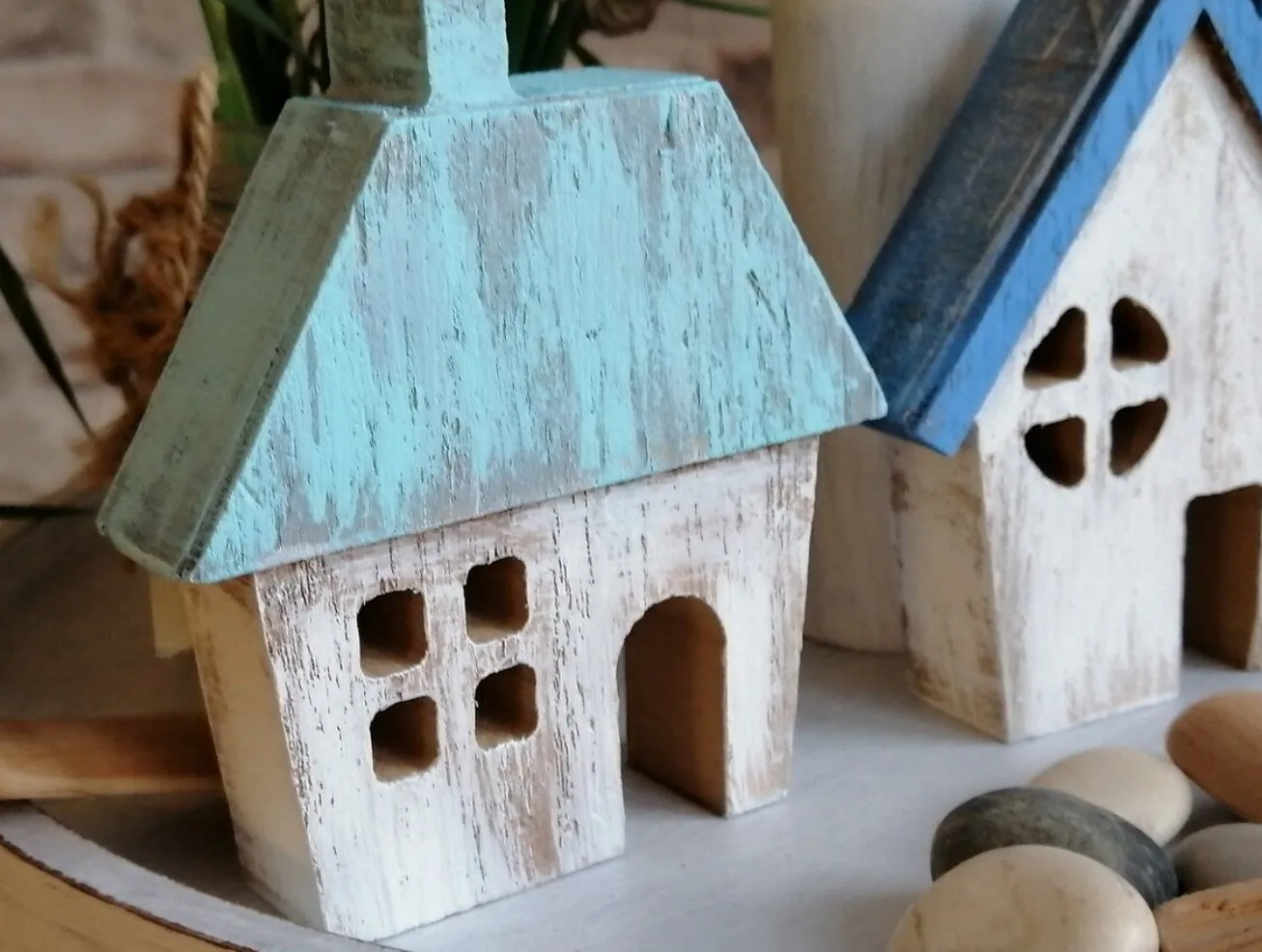 DIY Wooden Coastal Houses for Tiered Tray Decor Wooden Home Decor