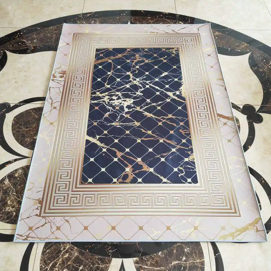 3d printed Home Decor Polyester Greek Border Rug Black Marble Rug Pattern Rug