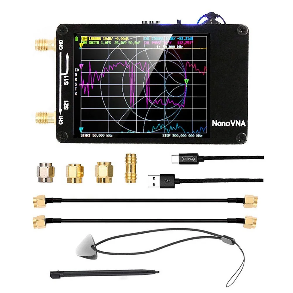 NanoVNA-H Vector Network Antenna Analyzer 10KHz-1.5GHz MF HF VHF UHF W/ Shell SD Card Slot Support 32G
