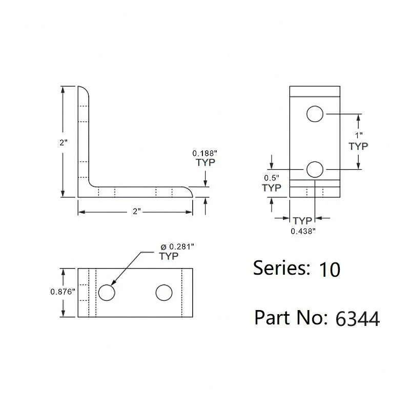 Fractional inch ROHS CNC L shape 2x2 inches 4 hole aluminum corner bracket for T slot Conveyors/Workbench #6344